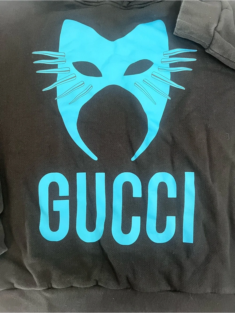 Gucci Black Hoodie with Turquoise Cat Graphic